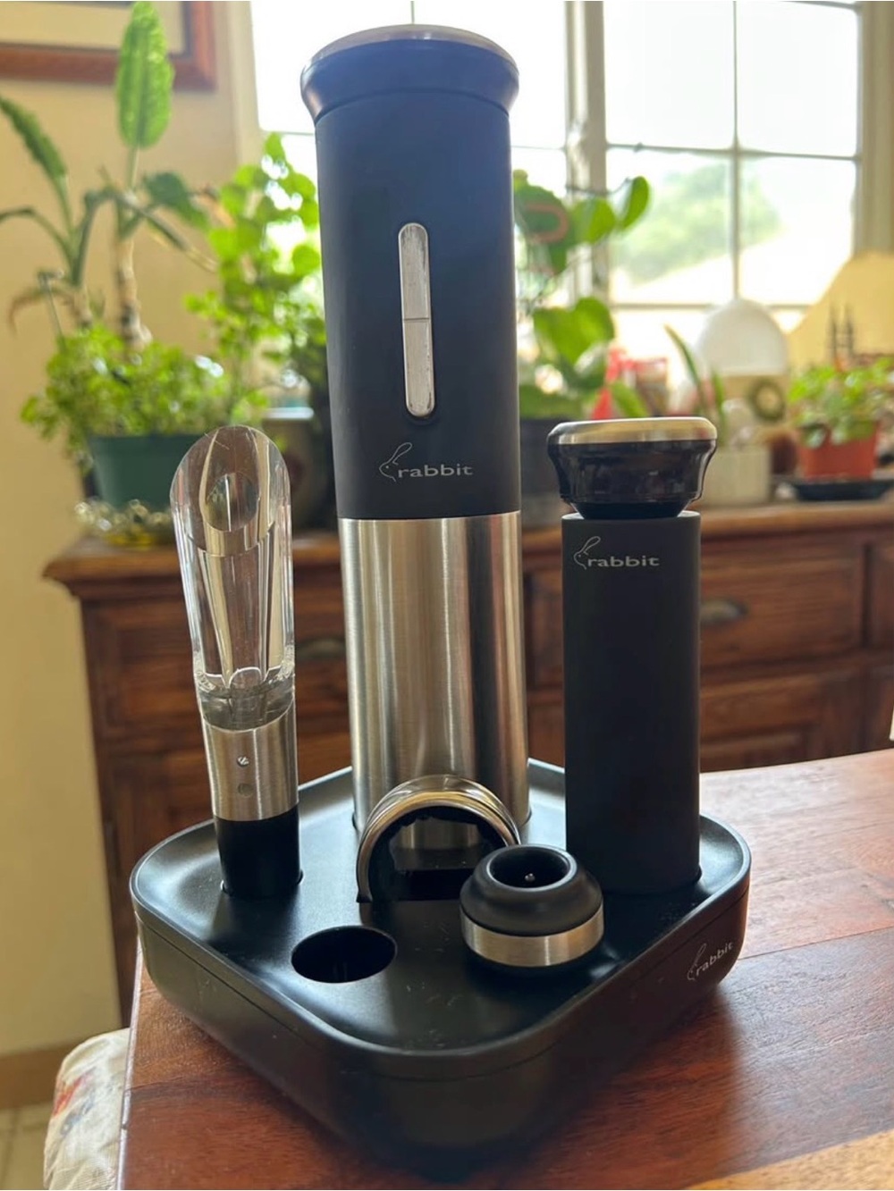 Rabbit Electric Wine Opener Set in Black and Silver